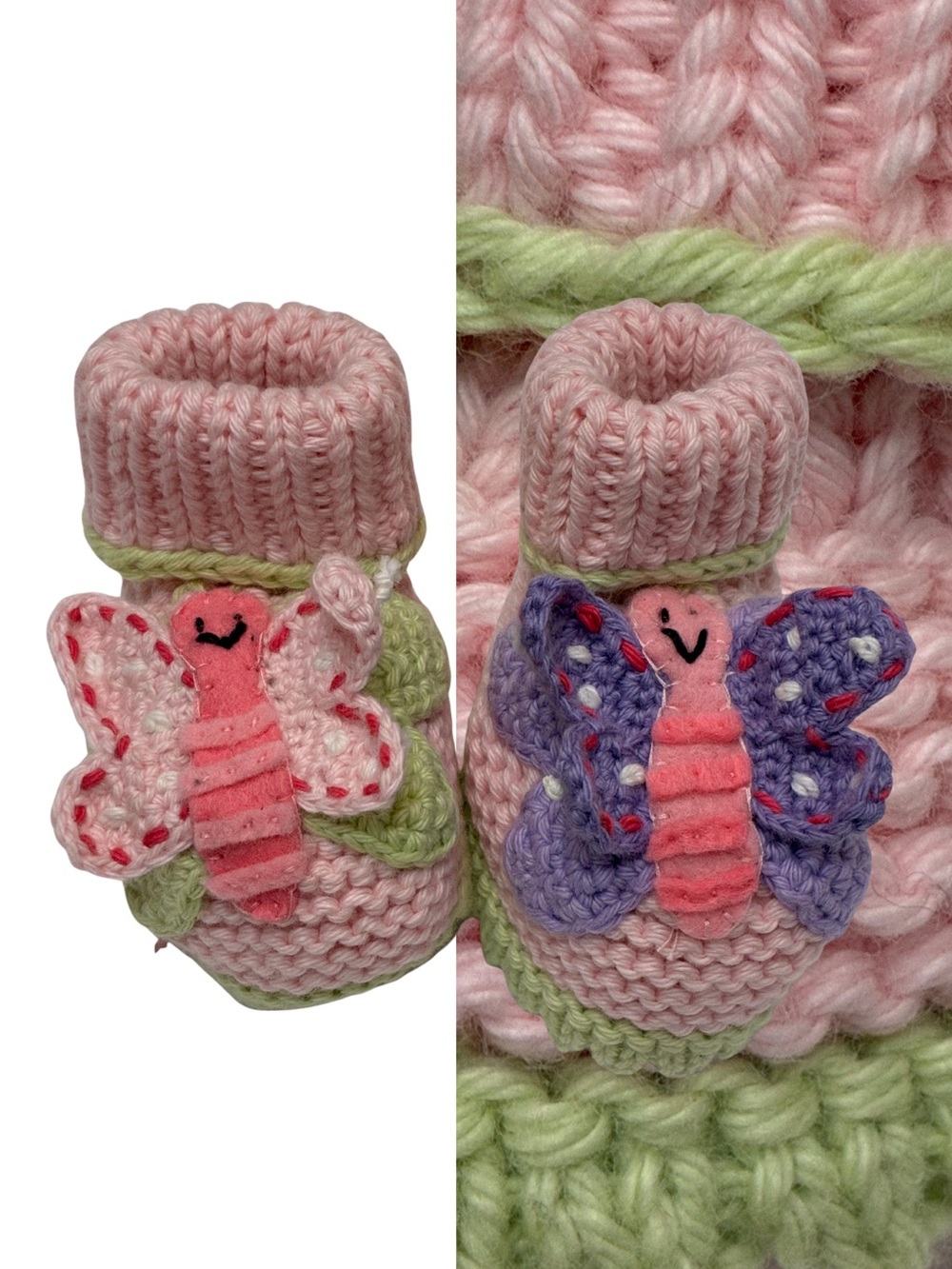 Art Walk Baby Knit Butterfly Booties - Pink Purple